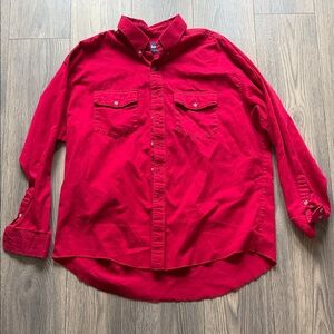 Wrangler Men's Bright Red Button-Down Shirt with Chest Pockets